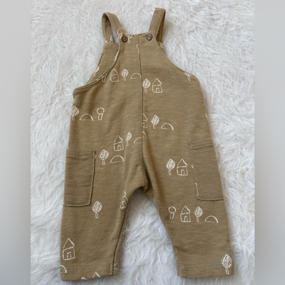 Gender Neutral Zara Cotton Overalls with Cute Trees and Houses - Picture 2 of 3